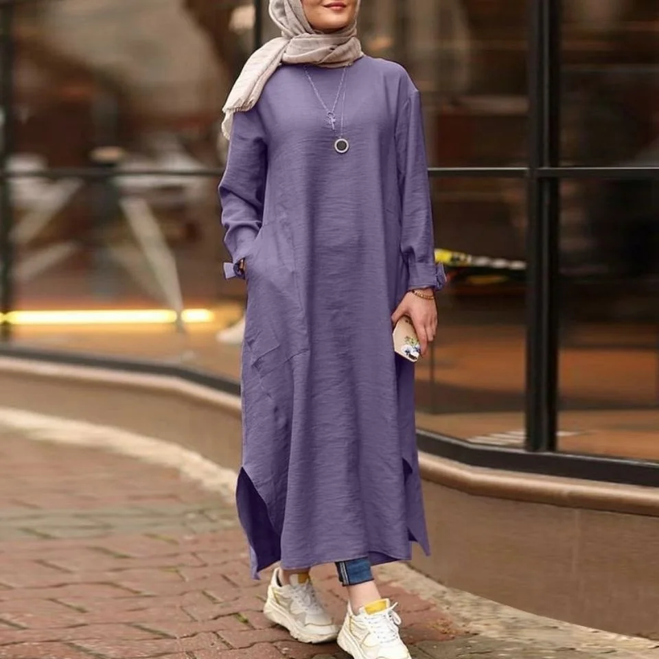 

Autumn Muslim large women's clothing cotton round neck A-shaped skirt Jumpsuit dress Saudi Arabia Robe