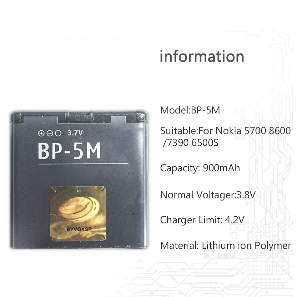 BP-5M 900 мАч аккумуляторы для мобильных телефонов Nokia 5700 5610XM 6110n 6220c 8600 7390 6500s BP 5M
