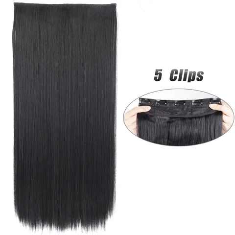 Синтетические удлинители волос на 5 зажимах, длинная прямая прическа, черная, коричневая, светлая, 80 см, Натуральные Искусственные волосы для женщин