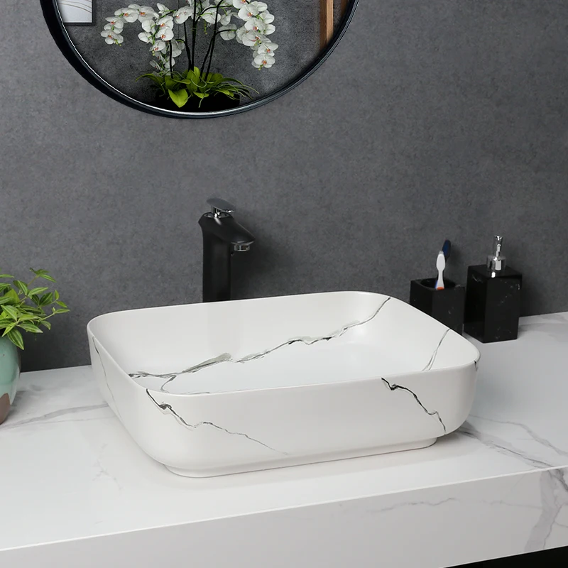 

Nordic white marble pattern ceramic above counter basin art basin wash basin basin bathroom wash basin single basin