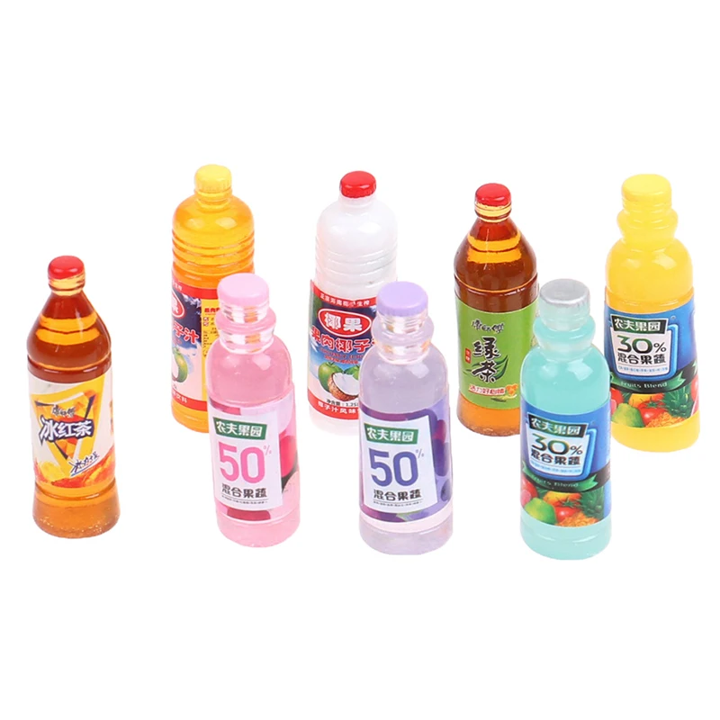 

10pc Kawaii Dollhouse Miniature Resin Simulation Juice Bottle Beverage Model Dollhouse Accessories Toys