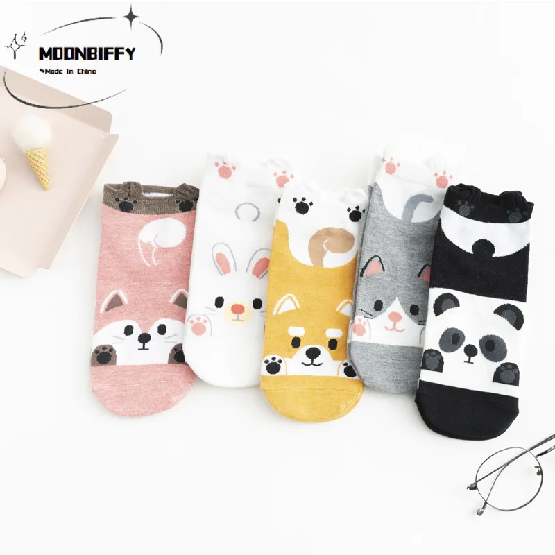 

Носки женские хлопковые в стиле Харадзюку, модные повседневные Смешные, с рисунком панды, лисы, кролика, собаки, милые в Корейском стиле, Осе...