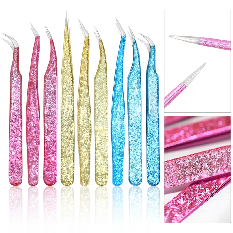 

1Pcs Professional Eyelash Tweezers Ice Flower Anti-Static 3D Accurate Eyelash Extension Tweezer 100% Closure Makeup Nail Tool