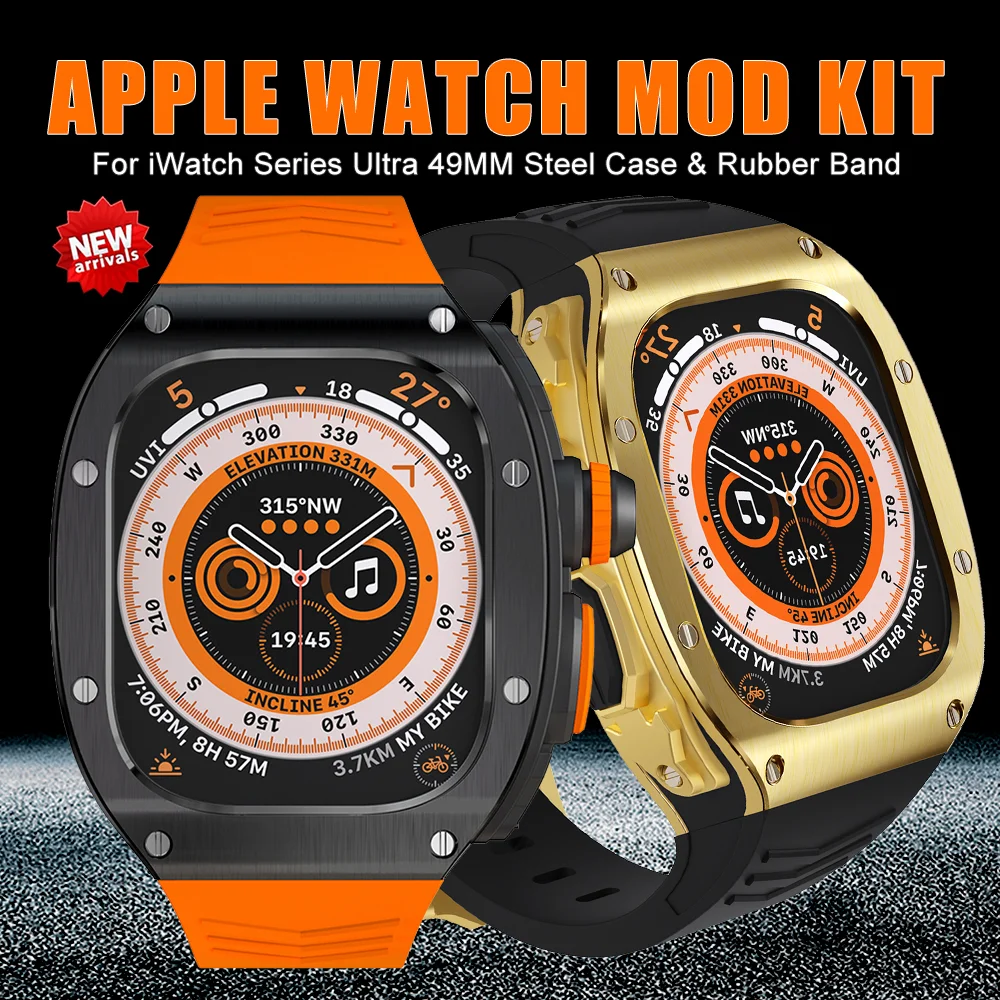 

Stainless Steel Case For iWatch Series Ultra 49mm Modification Kit For Apple Watch Ultra Rubber Sports Watch Band Refit Mod