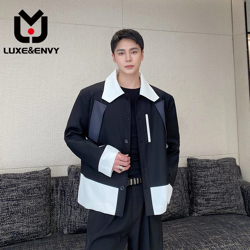 

Роскошный & ENVY новый цвет контрастный дизайн мужская куртка с отложным воротником корейский модный тренд Свободный Повседневный 2023 мужские топы с отложным воротником