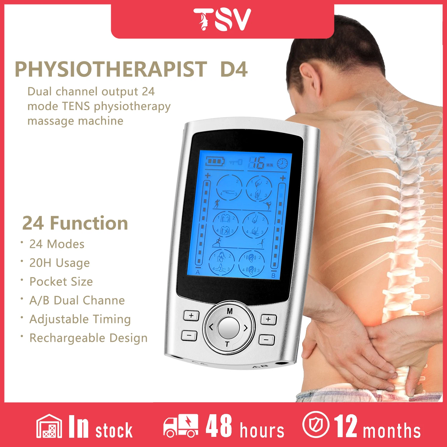 

Dual Channel TENS EMS Unit 24 Modes Muscle Stimulator for Pain Relief Therapy, Electronic Pulse Massager Muscle Massager 12 Pads