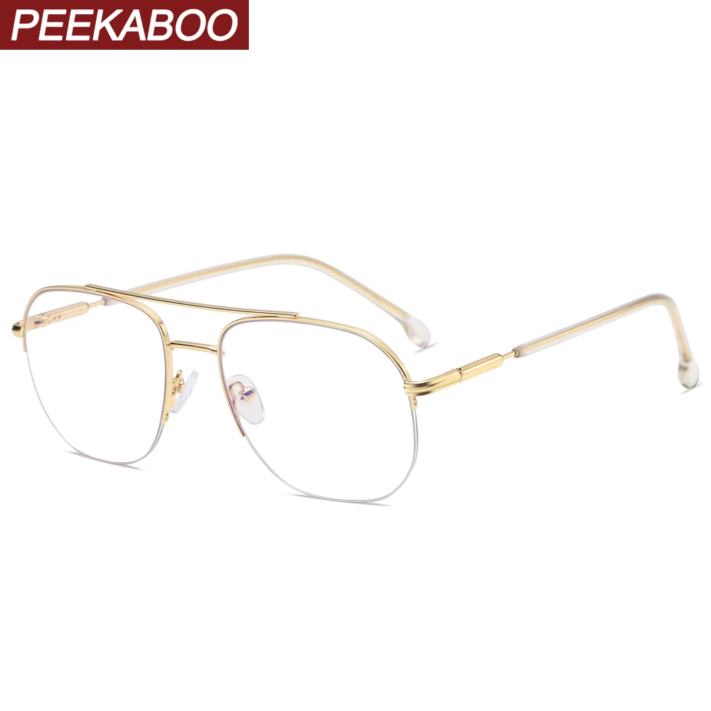 Peekaboo semi-rimless square glasses frame for men metal gold anti blue light glasses for computer women clear lens high quality