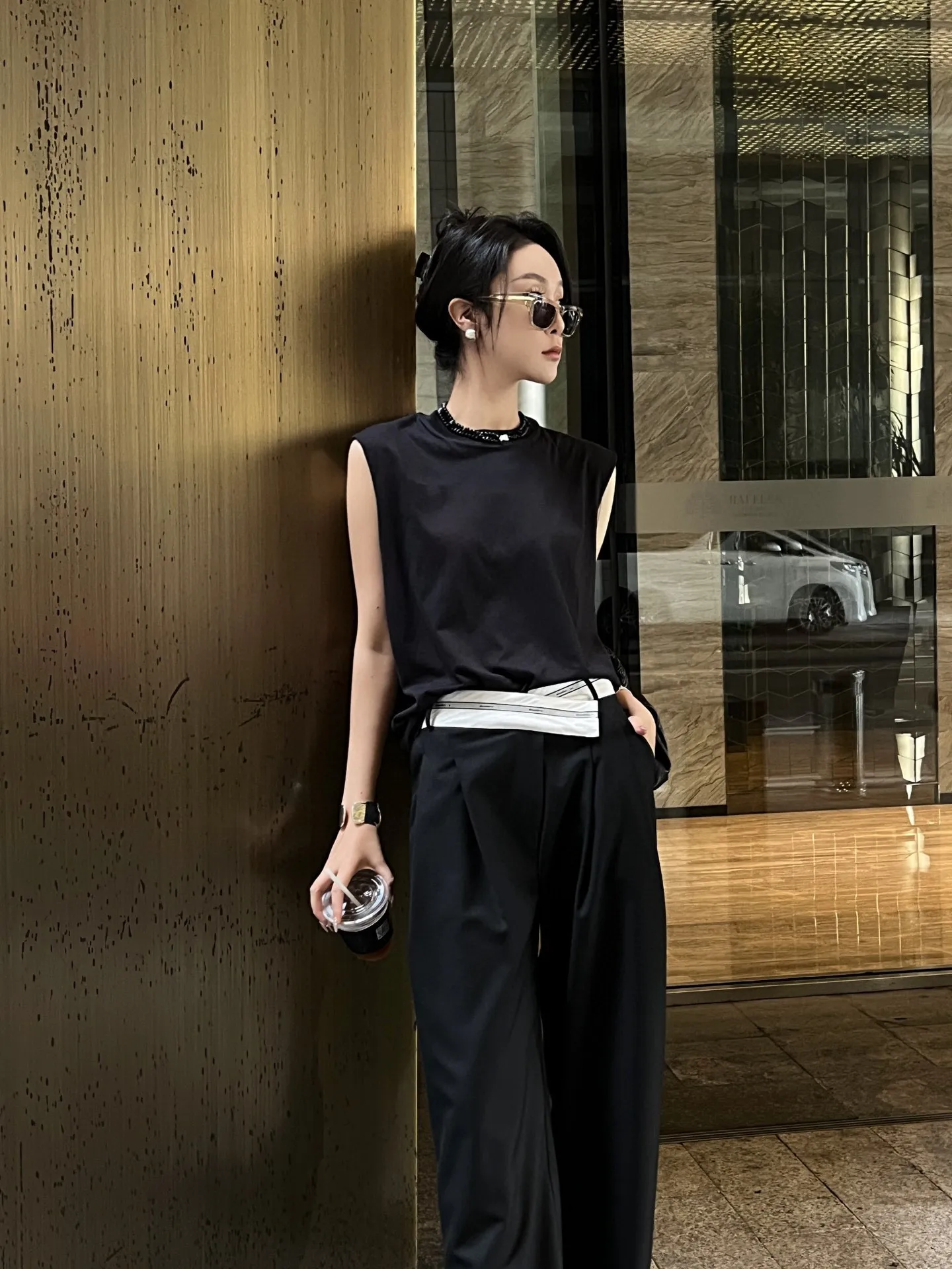 Fashion Classic Trendy Luxury Design Spring/Summer Sagging Oblique Waist Spliced Casual Straight Full Length Suit Pants Woman
