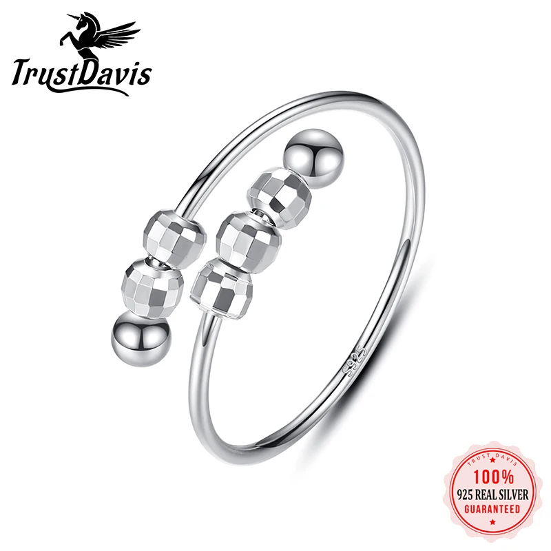 Trustdavis Real 925 Sterling Silver Fashion Minimalist Ball Opening Rings For Women Wedding Party Fine S925 Jewelry Gift DA1293