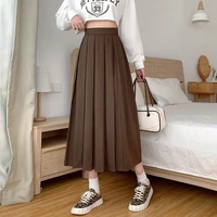 brown long skirts y2k autumn 2021 vintage high waist black pleated skirt women plus size korean fashion midi skirt girls gray
