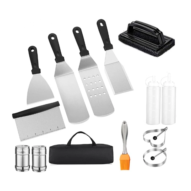 

14Pcs BBQ Combination Tools Without Tongs DIY Grill Griddle Scraper Kitchen Spatulas