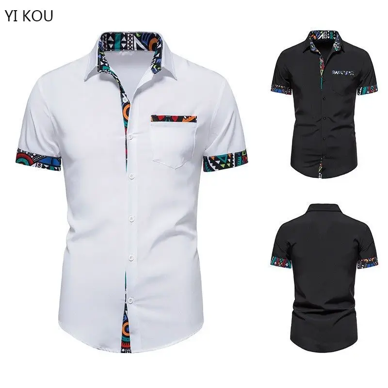 

Summer Folk Style Print Short-sleeved Shirt Men's Daxi Shirt men shirts