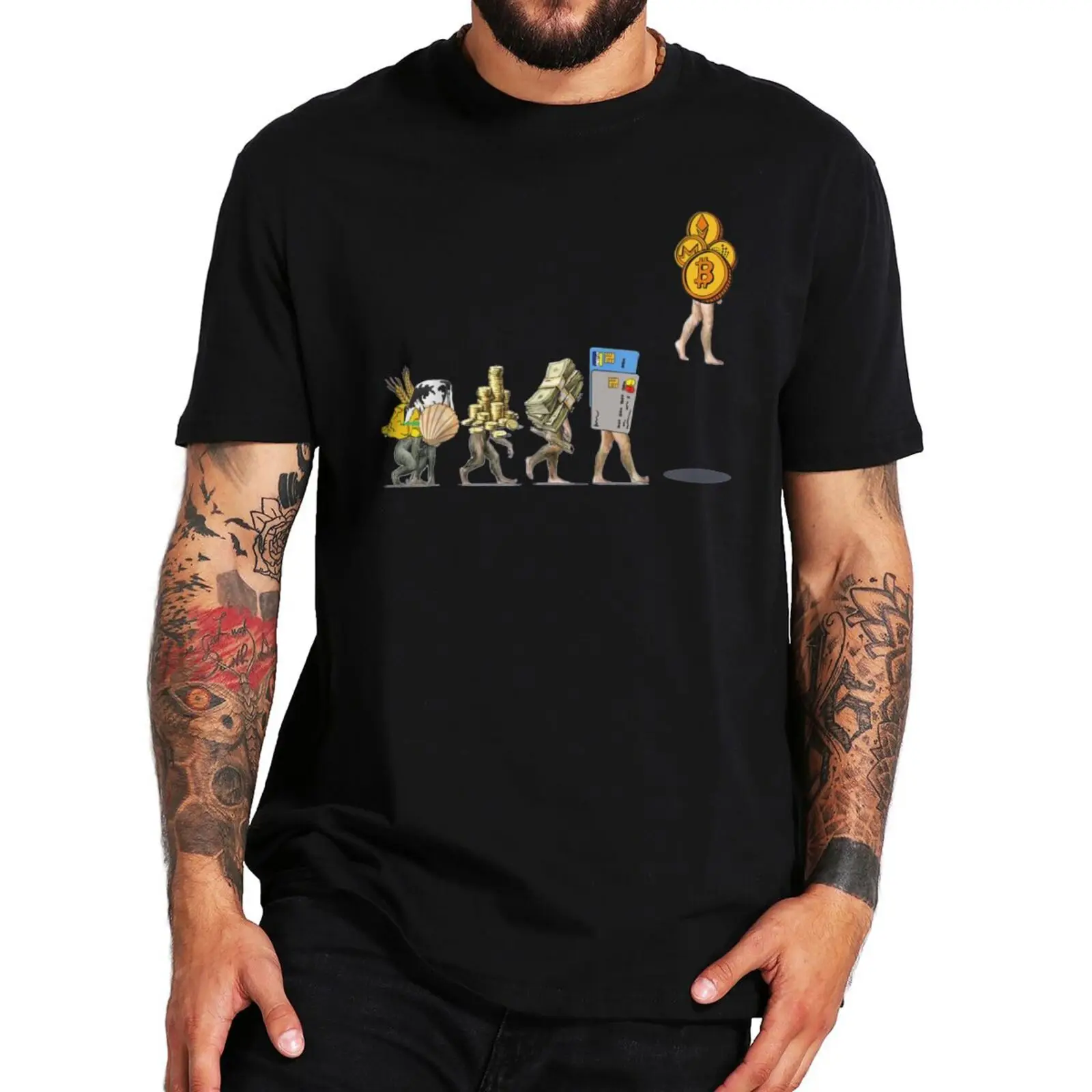 

Bitcoin The Evolution Of Money T-shirt Funny Crypto Coin BTC Iota Monero Fans Men Clothing Summer Casual 100% Cotton T Shirt
