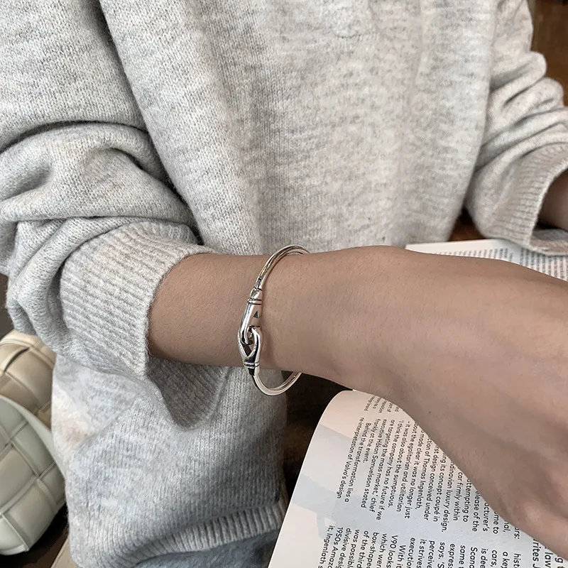 

Best Selling Retro Hook Design 925 Sterling Silver Female Bangle Original Jewelry For Women Never Fade