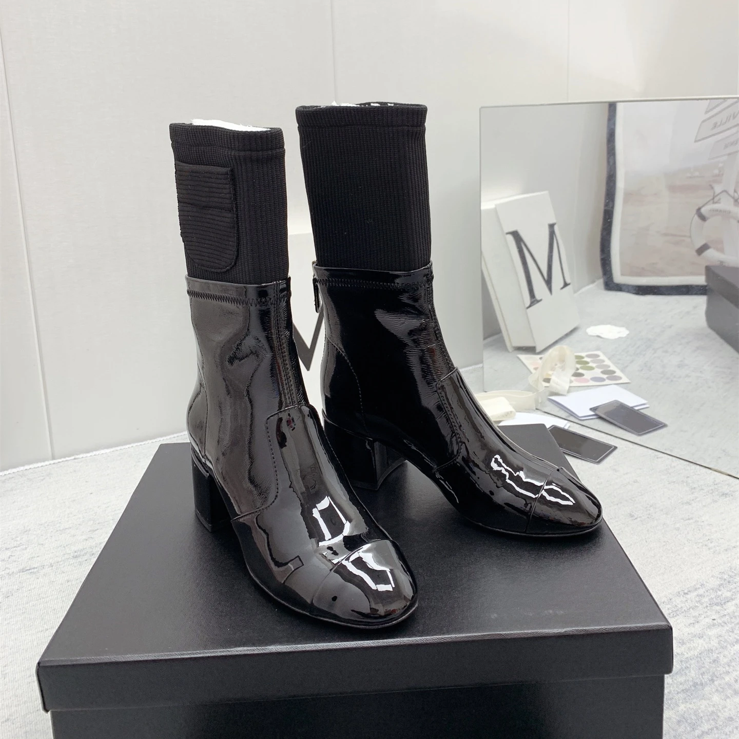 

Genuine Leather Boots Med Heels Mid Calf Boots Autumn Designer Shoes Women Round Toe Zipper Zapatillas Mujer