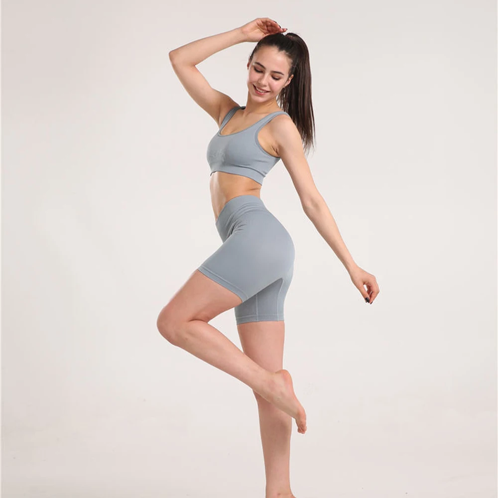 Seamless Sport Set Women 2 Two Piece Crop top Bra Leggings Shorts Yoga Set Sportsuit Wear Workout Outfit  Fitness Gym Clothes