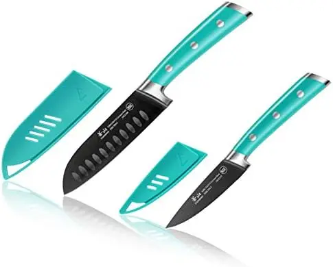

Series 1022117 German Steel 2-Piece Coated Santoku Starter Knife Set with Sheaths, French Teal