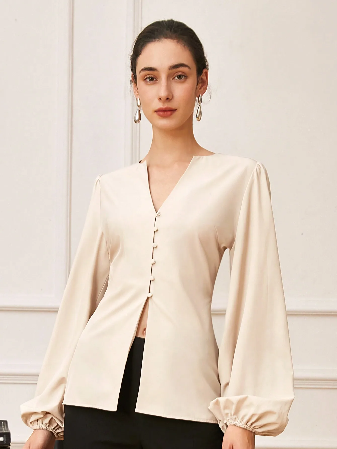 AEL осенне-зимняя женская модная повседневная элегантная блузка с v-образным