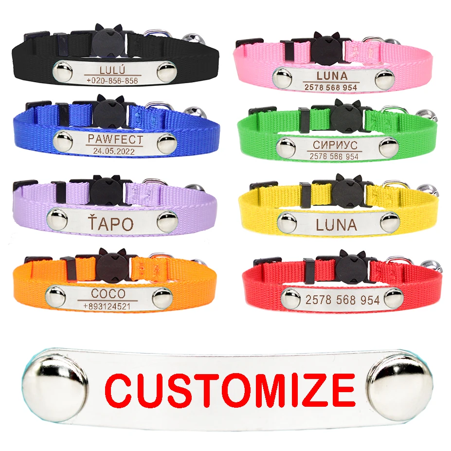 

Pet ID Cat Collar Stainless Steel Personalized Small Dog Custom Nameplate Tag Safety Breakaway Collar Accessories for Puppy