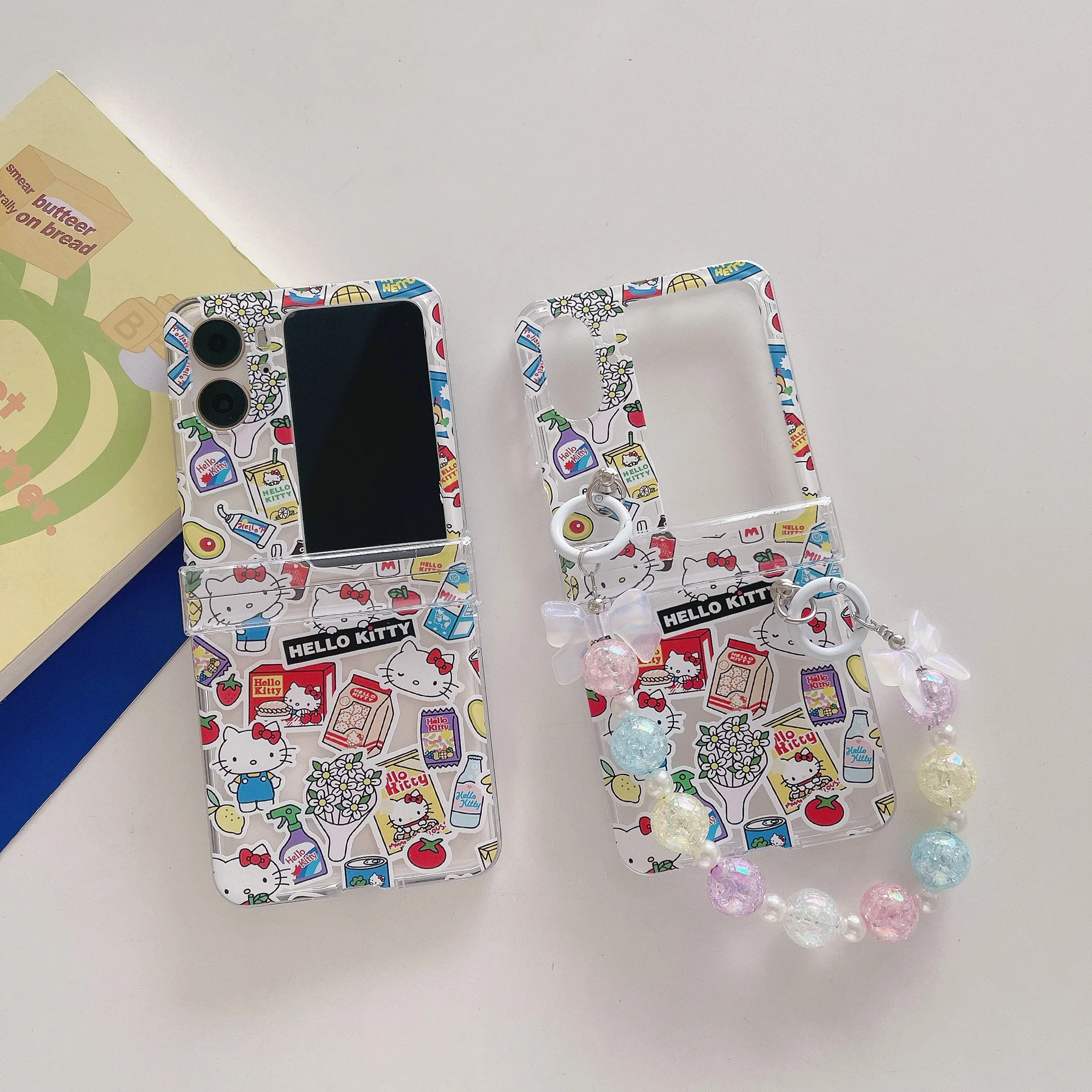 

Sanrio hello kitty pink kawaii with bracelet cartoon Phone Case For OPPO Find N2 Flip Shockproof Cover