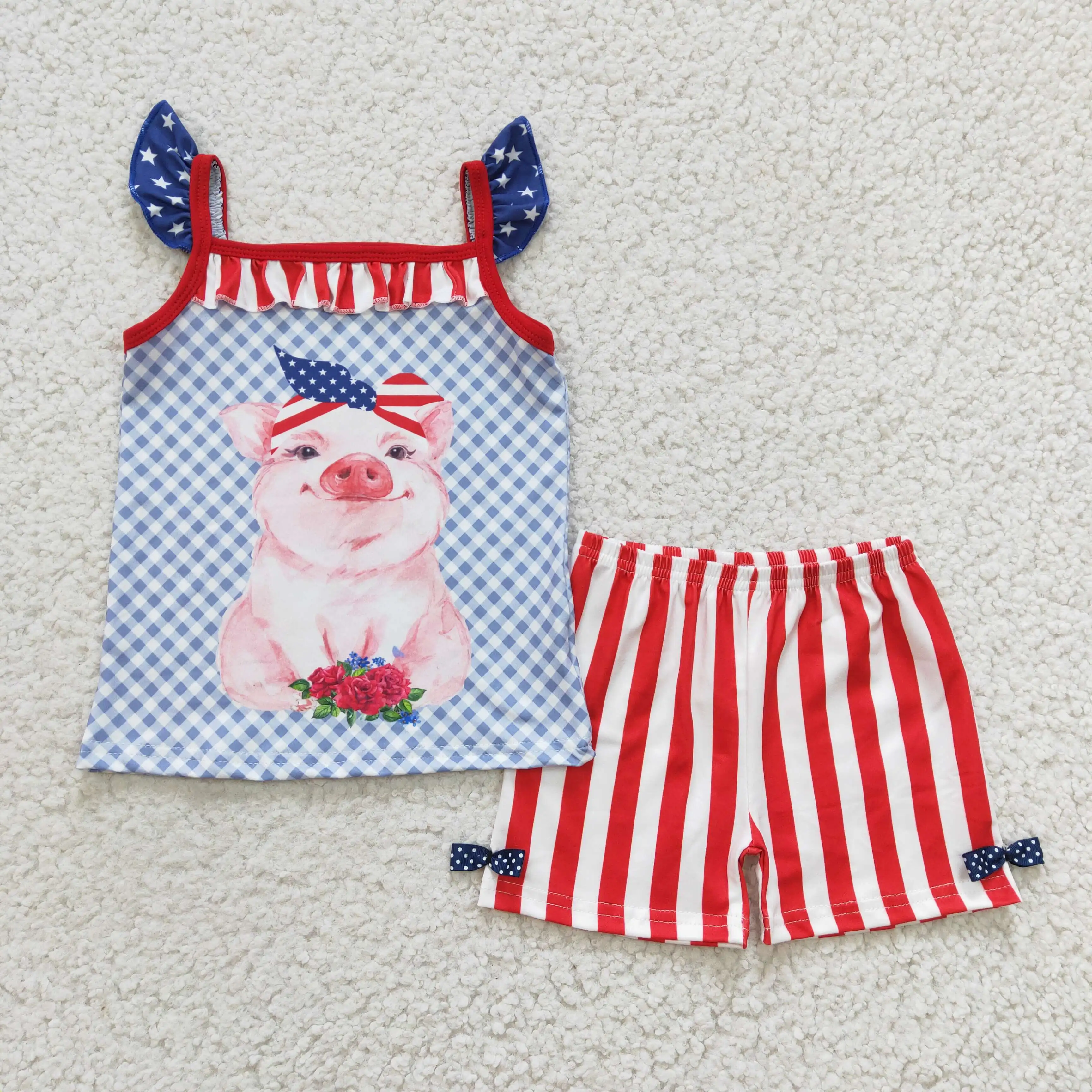 

H ot Распродажа RTS Детские наряды для девочек милый летний комплект в полоску одежда для малышей 4 июля