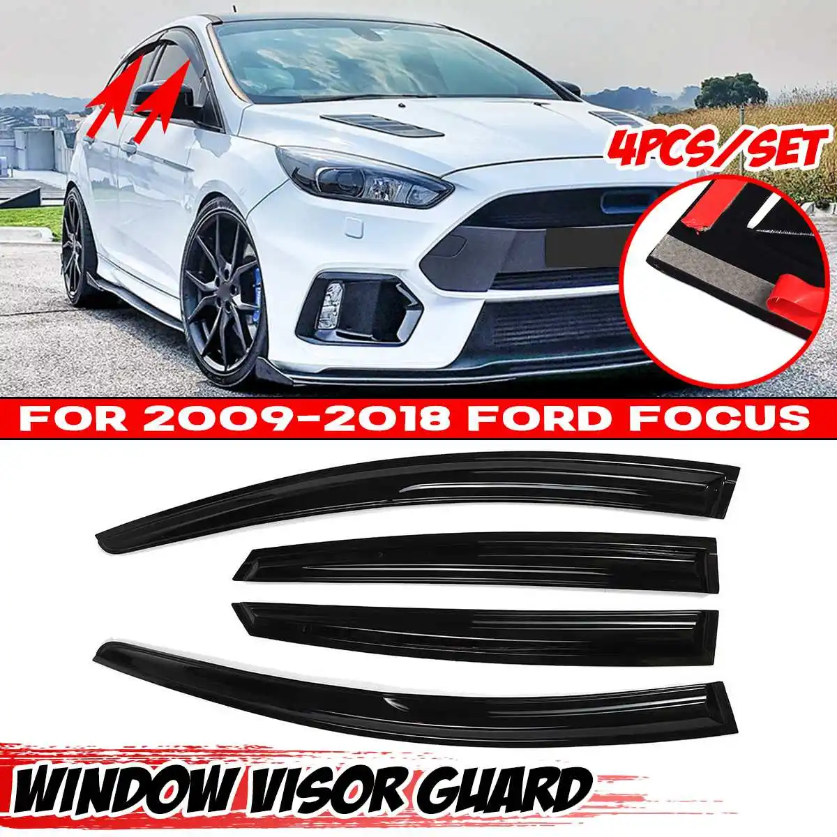 

4 Pcs Black Tinted Car Side Window Visor Guard Vent Rain Guard Cover Trim Protection Awning Shelter For FORD For FOCUS 2009-2018