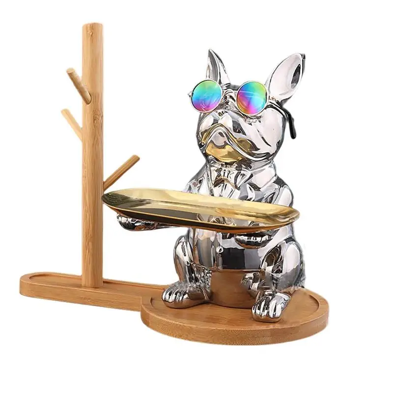 

French Bulldog Sculpture Dog Statue Decorative Figurine Storage Tray Coin Bank Entrance Key Snack Holder With Tray