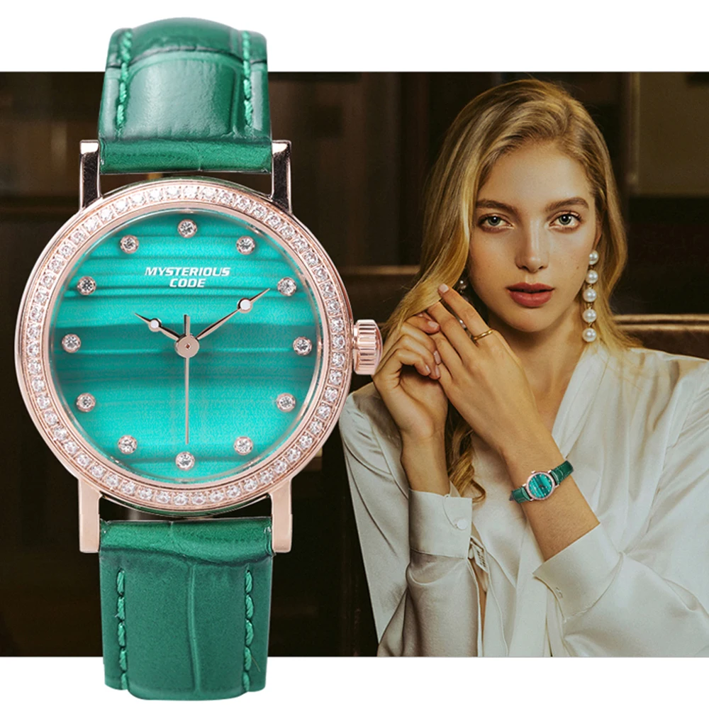 

Fashion Ladies Watch Luxury Women Watches Rose Gold Diamond with Green Dial 28mm Quartz Wristwatches Gift for Wife Relojes Mujer