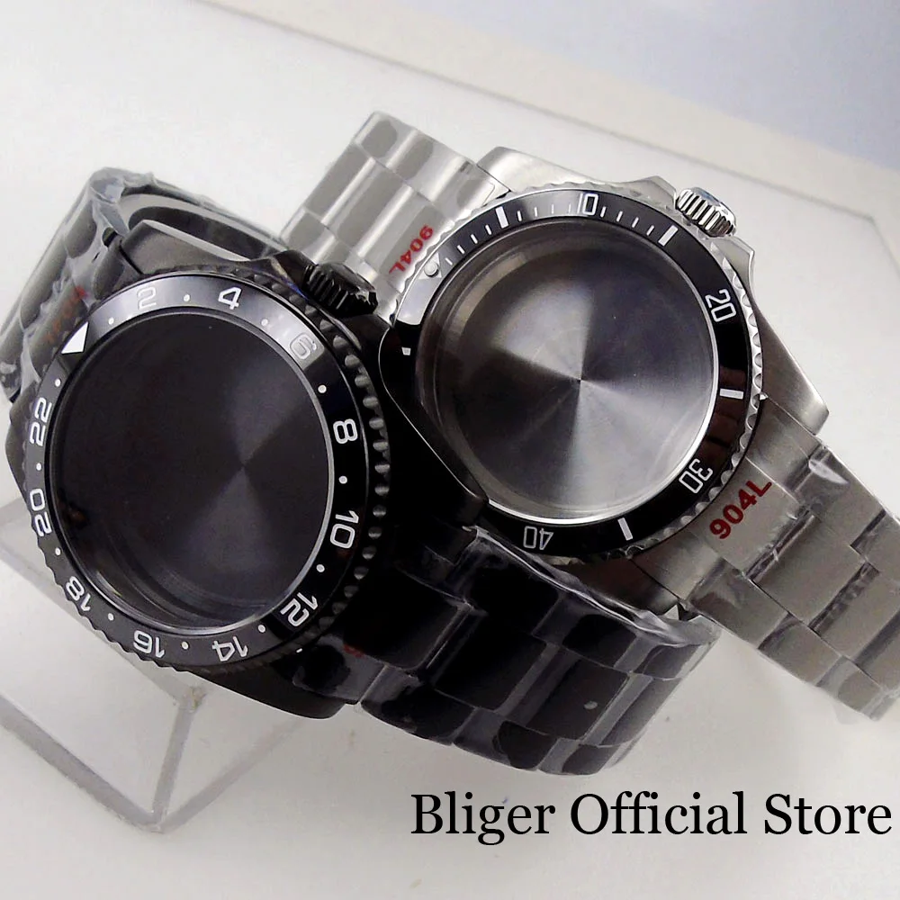 

Чехол для часов BLIGER NH35A NH36A, однонаправленное сапфировое стекло с ремешком, розовое золото, серебро, PVD, подходит для часов NH35A, NH36A