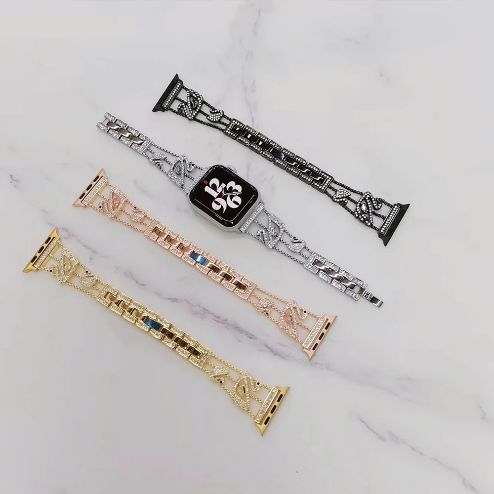 Luxury Diamond Strap for Apple Watch Ultra 49mm Women Stainless Steel Bracelet for iWatch 876543SE 45mm 41mm 40mm 44mm 38mm 42mm