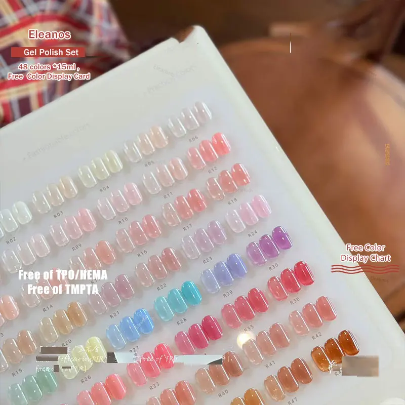 Фото Набор гель-лаков Eleanos TPO Free HEMA Free, 48 шт., цвета Jelly Opal, с палитрой, сиропный гель-набор для маникюрного салона, 15 мл, прозрачный УФ-гель №5