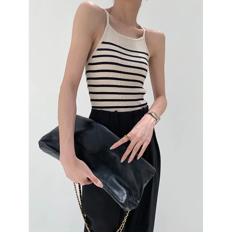 2024 весна-лето новый стиль разумная модная майка женская полосатая с открытой
