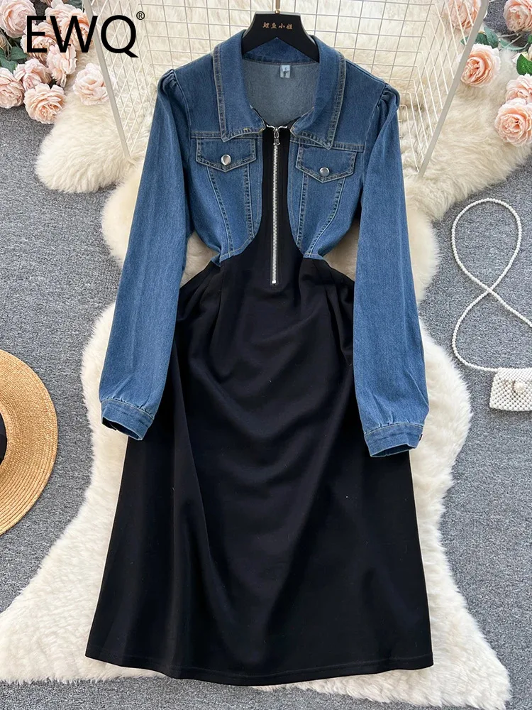 

Женское джинсовое платье на молнии, с высокой талией