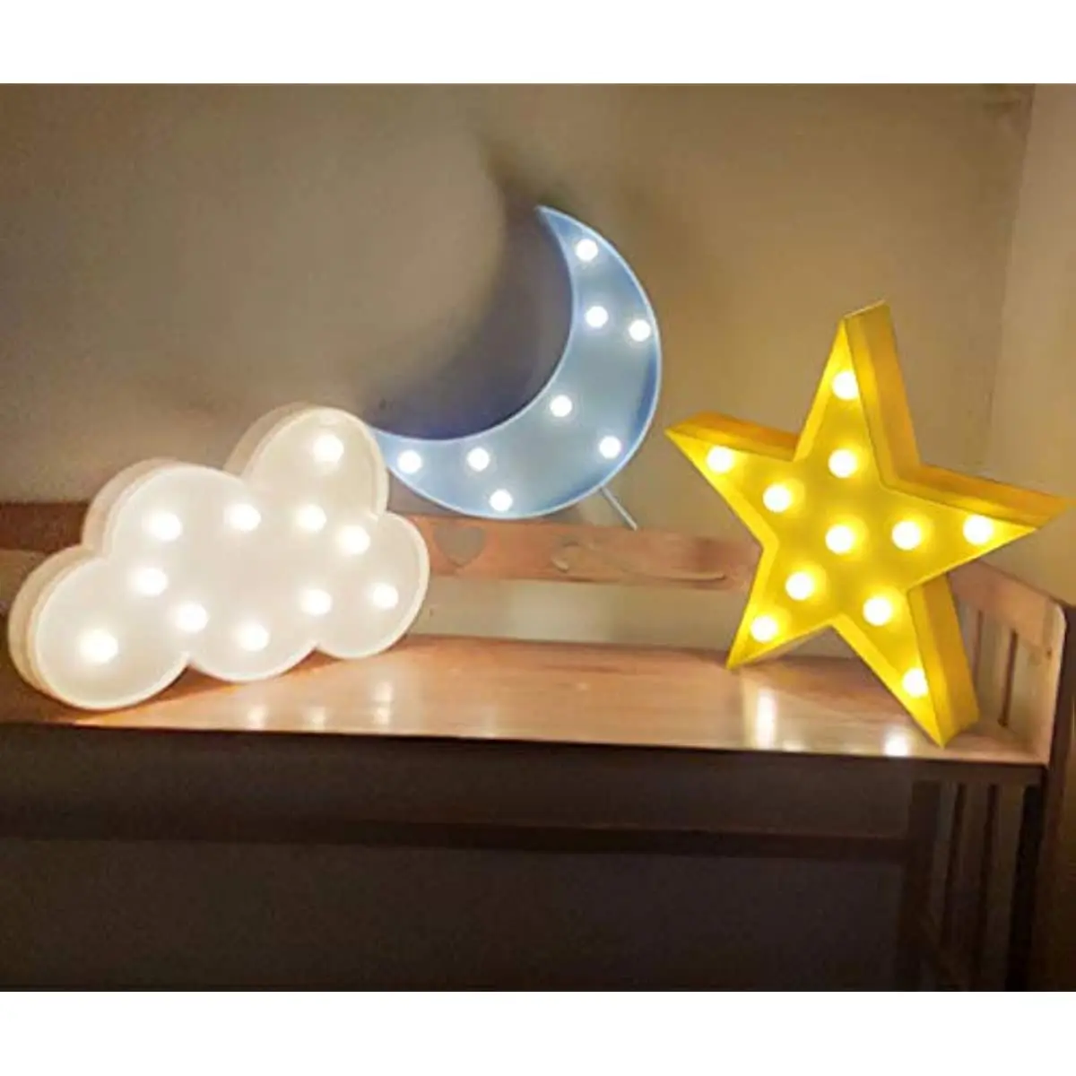 3PCS Decorative LED Night Lights Crescent Moon Star Cloud Lamp Sign Light Room Decor for Baby Kids Children Adults Gifts