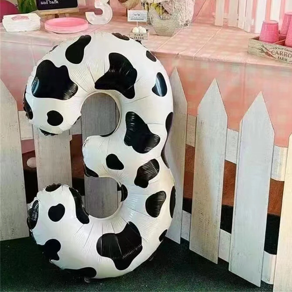 

40 Inch Cow Print Number Balloons 1-9 Large Figure Helium Ballon Holy Cow Im One Birthday Cowgirl Theme Party Decor DIY Supplies