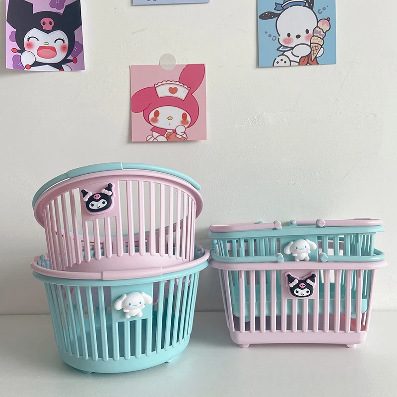 

Kawaii Sanrio, корзина для хранения с героями мультфильмов Hello Kitty Kuromi My Melody Cinnamonroll, Симпатичная красивая корзина для косметики для спальни, Настол...