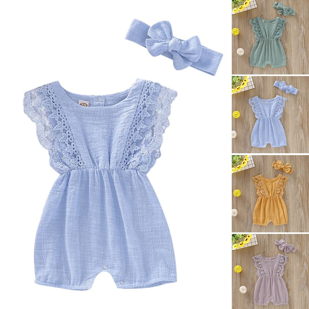 

Baby Bodysuit Girls Wrap Cotton Thin Breathable Sleeveless Clothes with Headband for Baby Infants Girls SEC88