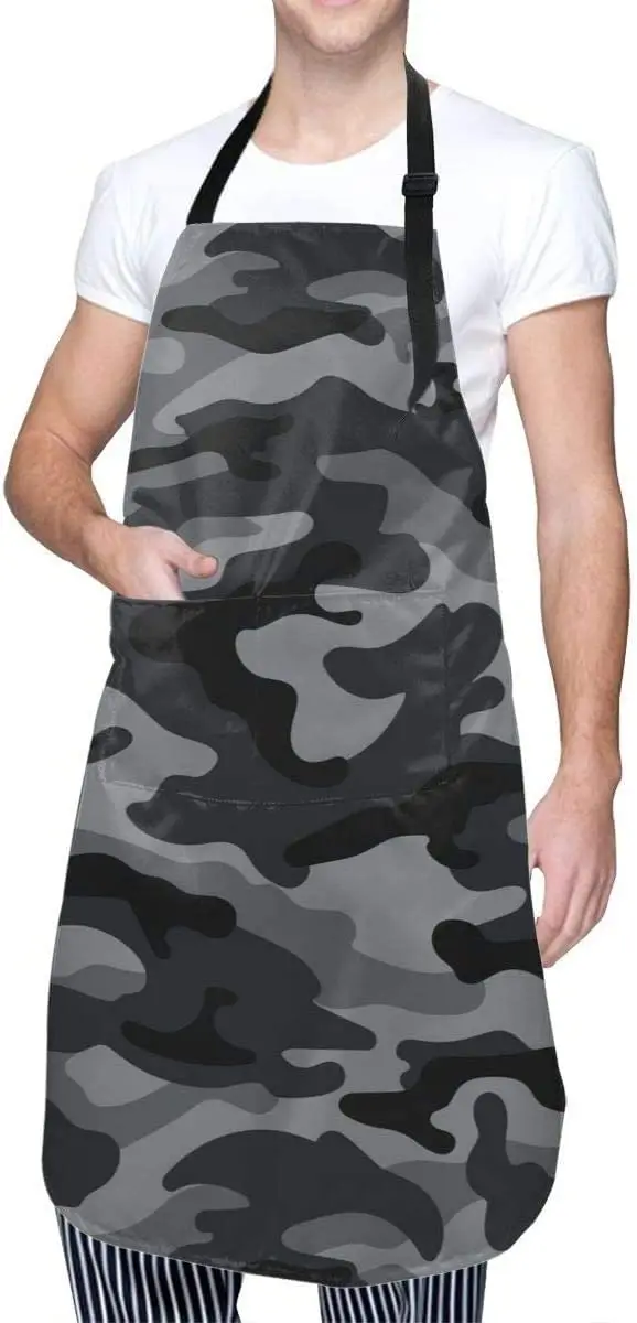 

Камуфляжный серый водонепроницаемый фартук для взрослых, нагрудник шеф-повара с ВМЕСТИТЕЛЬНЫМ карманом для кухни, барбекю, ремесленный рис...