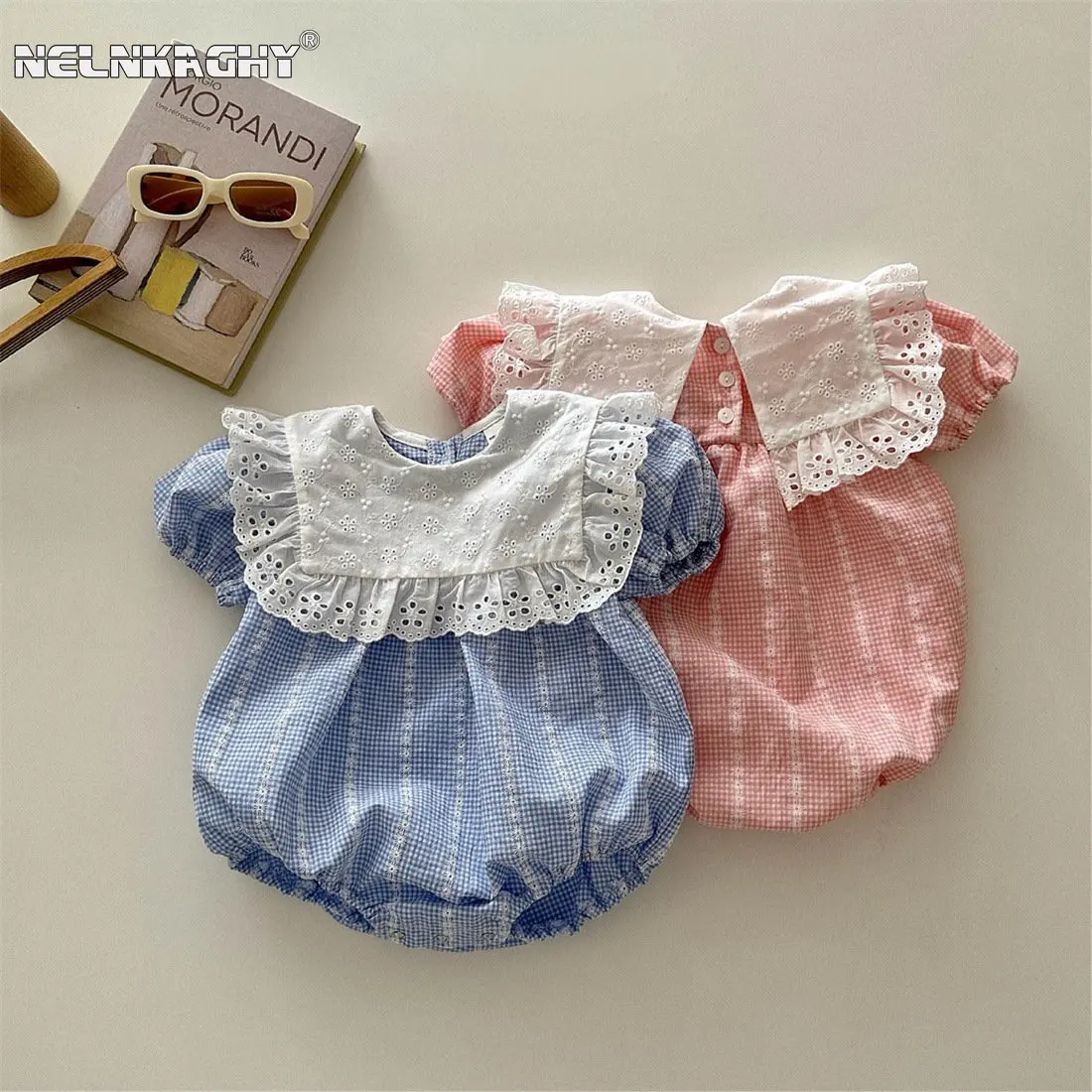 2023 New In Summer Infant Baby Girls Short Sleeve Ruffles Flower Embroidery Outwear Kids Newborn Jumpsuits Toddler Bodysuits