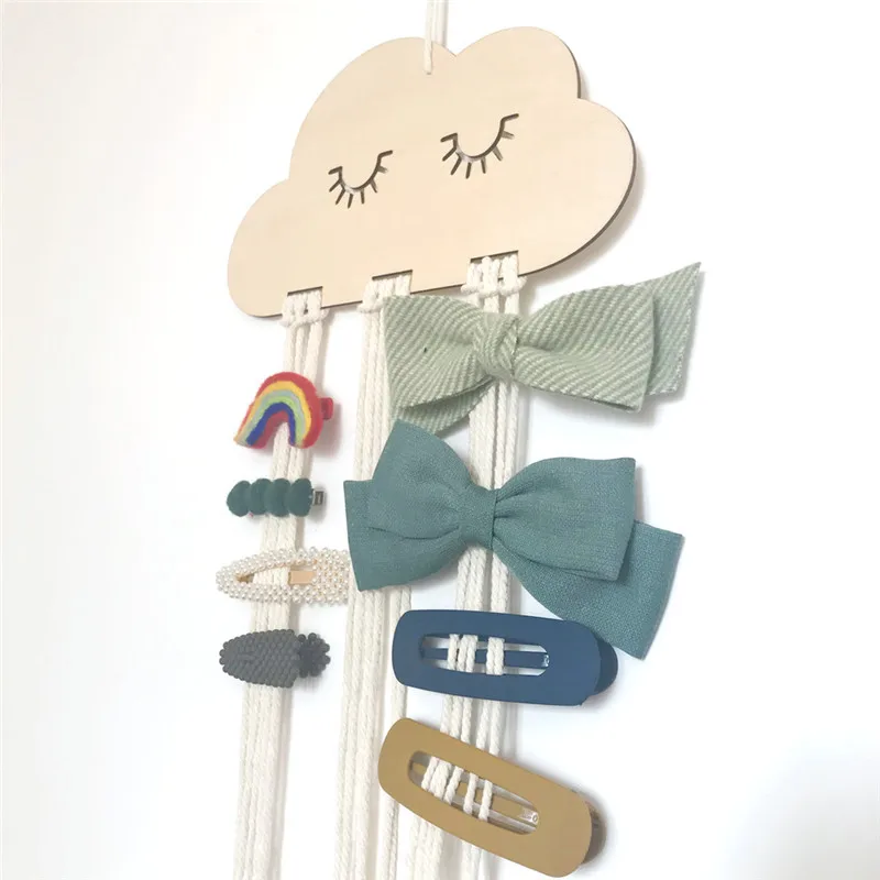 

Ornaments INS Nordic Wooden Cloud Baby Hair Clips Holder Princess Girls Hairpin Hairband Storage Pendant Jewelry Organizer Wall