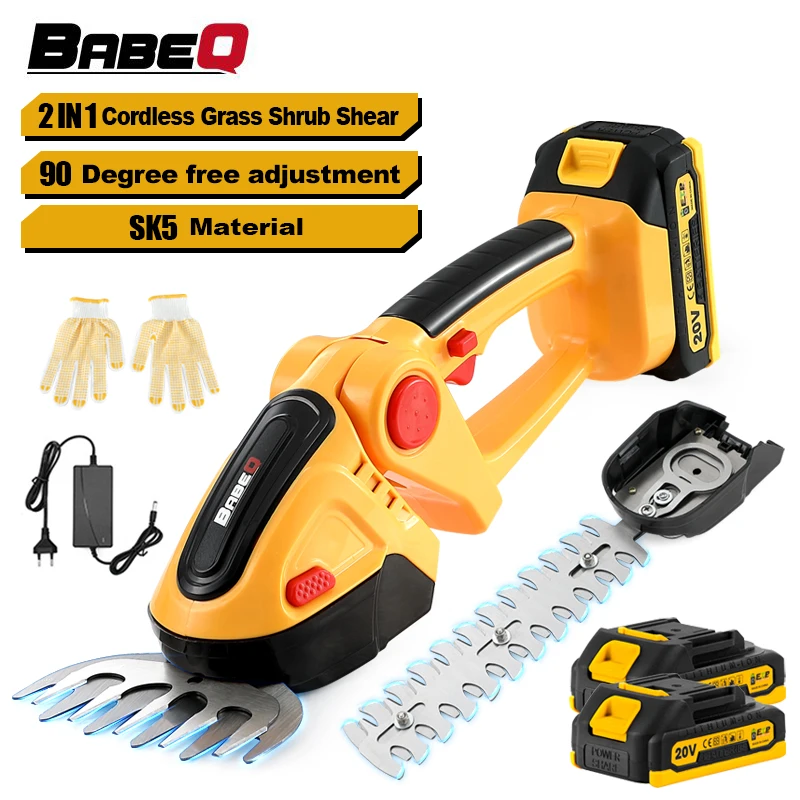 2 in 1 20V Cordless Electric Hedge Trimmer Rechargeable Handheld Household Lawn Mower Garden Bush Scissors Grass Scissors Tools