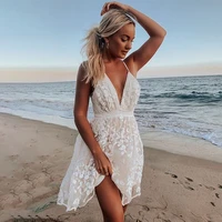 2022 women clothing lace v neck backless spaghetti strap beach casual sexy mini dress bohemian holiday summer sweet sleeveless