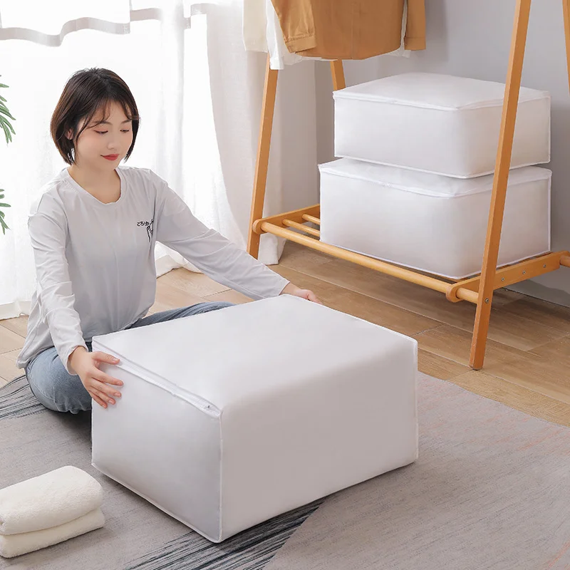 

Pure Color Clothes Organizer Wardrobe White Quilt Blanket Organizers Waterproof Clothing Storag Bag Zipper Organization Bags