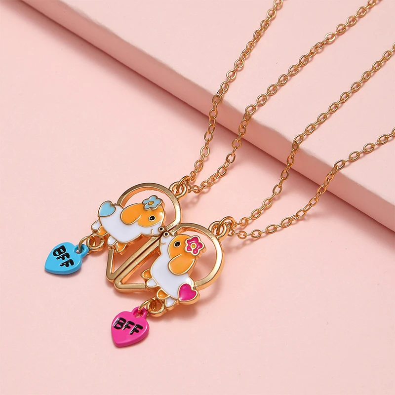 

2pack Fashion Cute Kiss Dogs Pendant Necklaces Honey Girl Best Friends Necklace Gift Friendship Jewelry