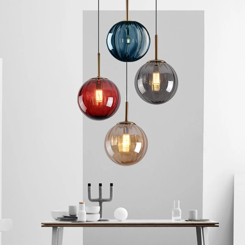 

Modern Colorful Glass Ball Pendant Lamp Nordic LED Lighting Fixtures Home Bedroom Restaurant Living Room Suspension Luminaires