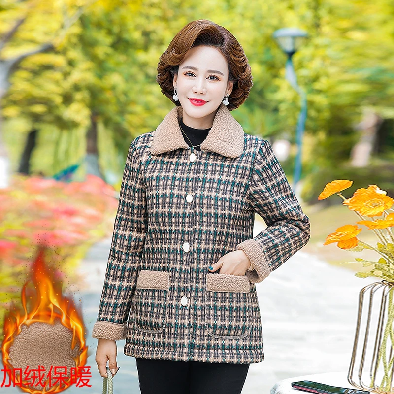 2022 Winter Jacket Plus Velvet Padded Coat Middle-Aged Women Wadded Jackets Thick Warm Outwear