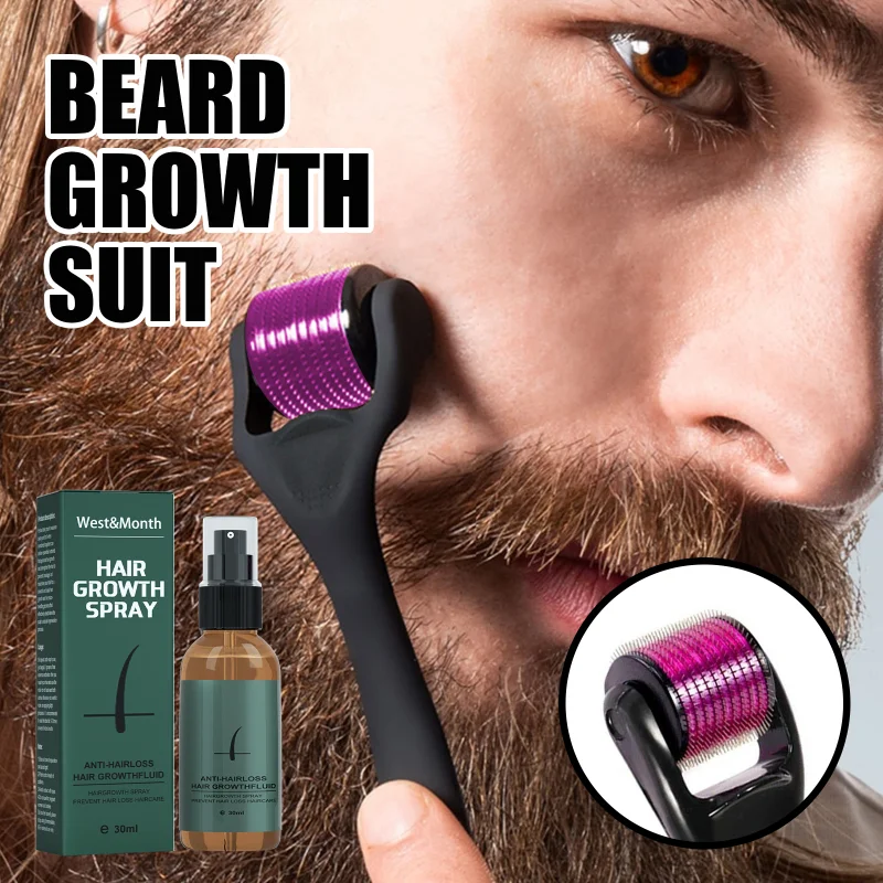 

Sdatter Men Beard Growth Roller Set Beard Growth Kit Men's Beard Growth Essence Nourishing Enhancer Beard Oil Spray Beard Care 3