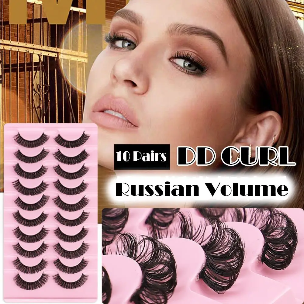 

1/10Pairs Lashes DD Curl 10-23mm Russian Lashes 3D Mink Eyelashes Reusable Fluffy Russian Strip Lashes Eyelashes Extensions