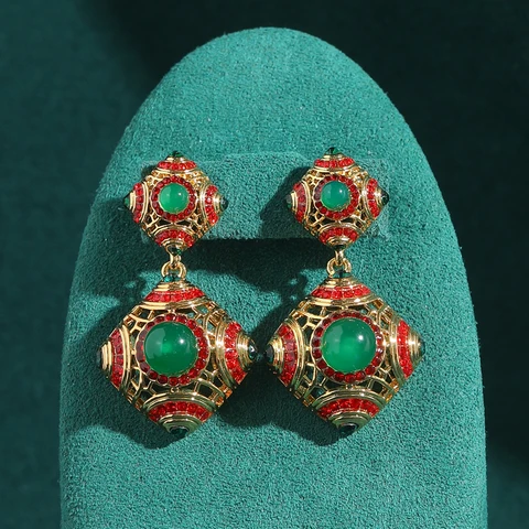 Винтажные серьги-капли с зеленой глазурью и стразами золотого цвета, ювелирные изделия, квадратные модные модные женские тенденции, 2021, высокое качество, новинка для свадьбы