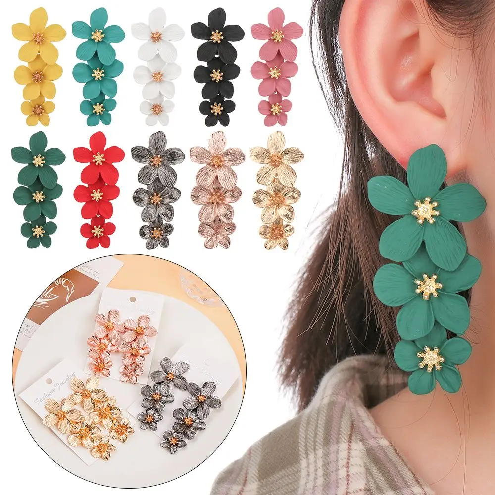 

Fashion Jewellery Party Wedding Supplies Drop Earrings Exaggerated Flower Dangling Pendientes Tri-layers Floral